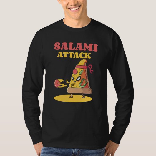 Pizza Slice Motif Ninja Salami Attack Pizza Cheese Tシャツ (正面)