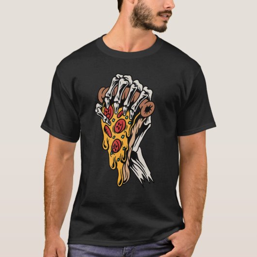 Pizza Slice Skull Skeleton Hand Halloween Zombie P Tシャツ (正面)
