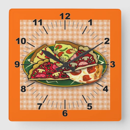 Pizza Slices Wall Clock スクエア壁時計 (正面)