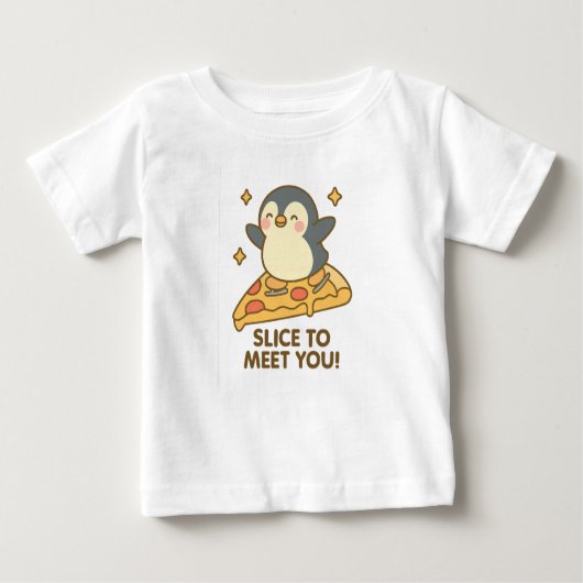 Pizza Slide Champion – Penguin on a Slice  ベビーTシャツ (正面)