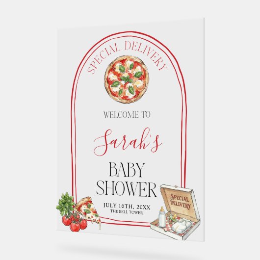 Pizza Special Delivery Baby Shower Welcome  アクリルサイン (傾斜)