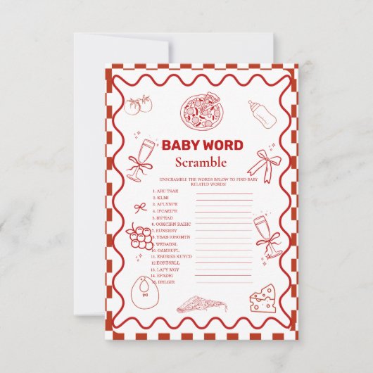 Pizza Special  word scramble baby shower game card 招待状 (正面)