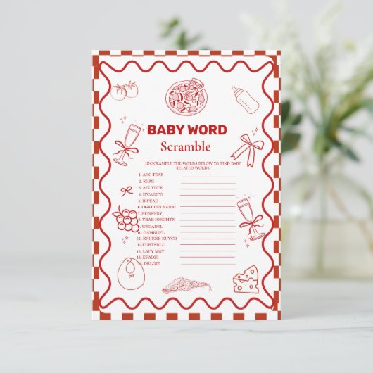 Pizza Special  word scramble baby shower game card 招待状 (スタンド正面)