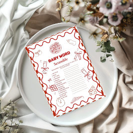 Pizza Special  word scramble baby shower game card 招待状