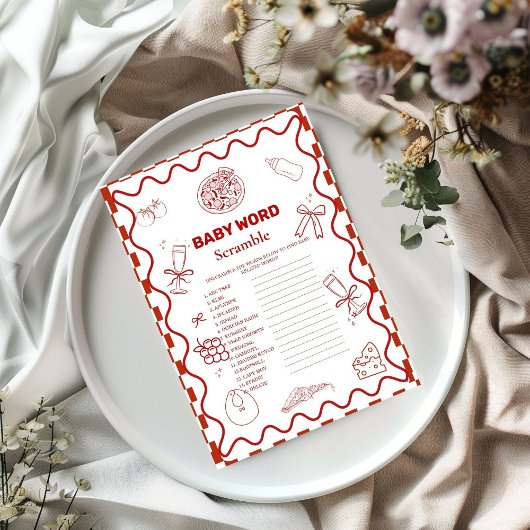 Pizza Special  word scramble baby shower game card 招待状