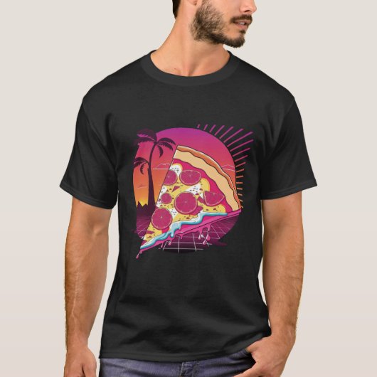 Pizza Synthwave 80s Retrowave Aesthetic Tシャツ (正面)