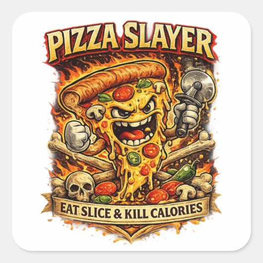 Pizza Time Funny Sticker – Eat Pizza & Destroy Piz スクエアシール (正面)