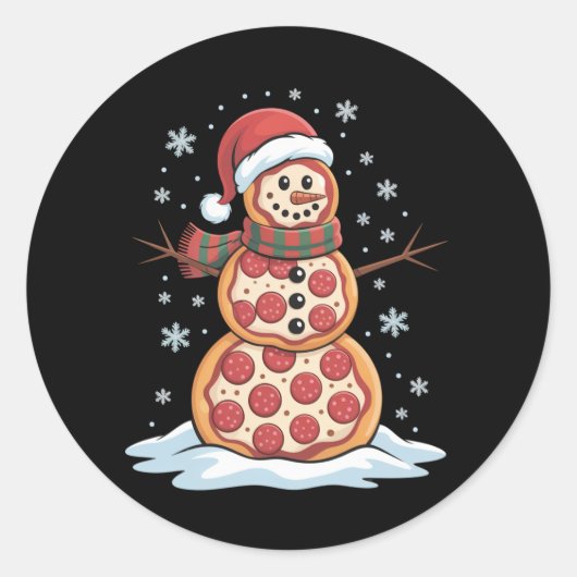 Pizza Tree Snowman Santa Hat Christmas Party Funny ラウンドシール (正面)