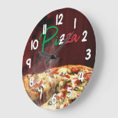 Pizza Wall Clock – Hot Fresh Pizza Kitchen Home De ラージ壁時計 (傾斜)