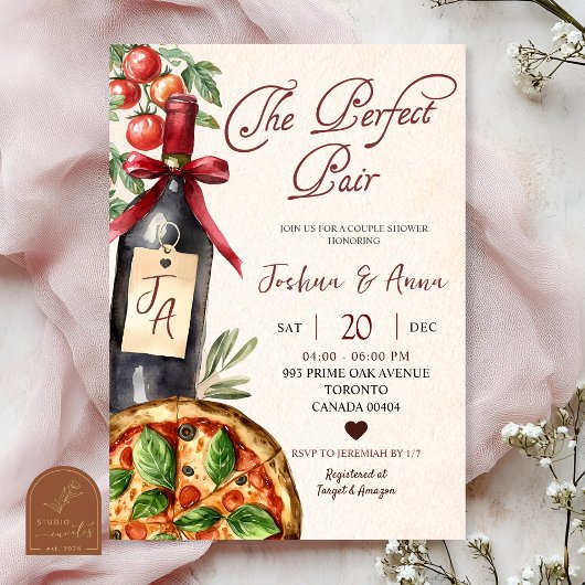 Pizza Wine Perfect Pair Bridal Shower 招待状