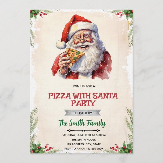 Pizza with Santa party invitation 招待状 (正面)
