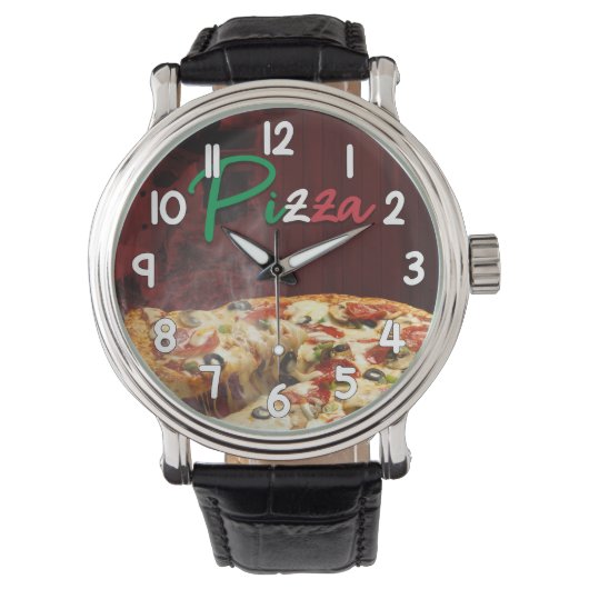 Pizza Wrist Watch – Hot Fresh Pizza Fun Timepiece 腕時計 (正面)