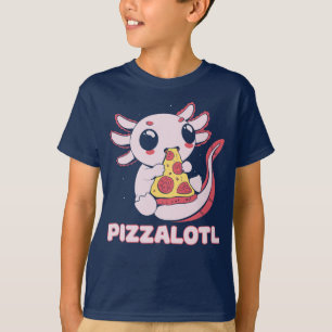 PIZZALOTLかわいいaxolotl水陸両生のピザ食べ好き Tシャツ