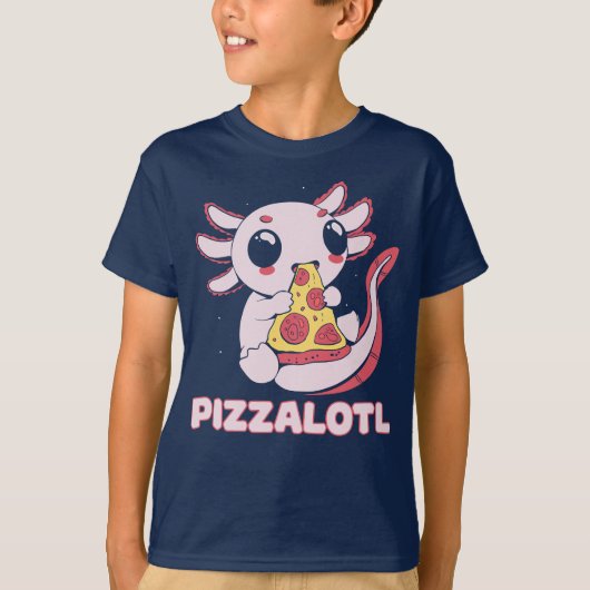 PIZZALOTLかわいいaxolotl水陸両生のピザ食べ好き Tシャツ (正面)