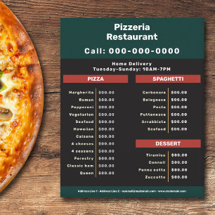 Pizzeriaレストランメニュー&プライスリストフライヤー チラシ