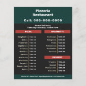 Pizzeriaレストランメニュー&プライスリストフライヤー チラシ (正面)
