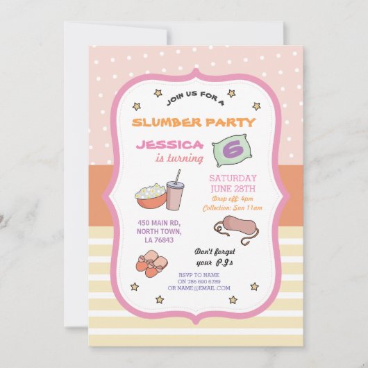 PJのパジャマの招待上のスランバー・パーティーの誕生日の睡眠 招待状 (正面)