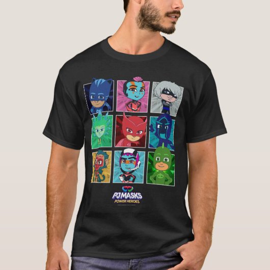 PJ Masksグループショットパネルキャラクターボックスアップ Tシャツ (正面)