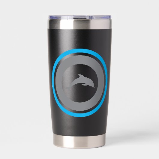 PJK ブラック 20oz サーモタンブラー / イルカとロゴ 保温保冷タンブラー (正面)
