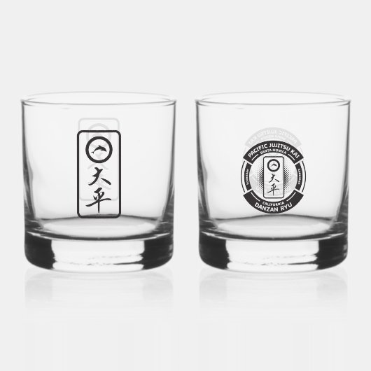 PJK 12oz ロックスグラス 2個セット / 黒ロゴ & 漢字 ウイスキーグラス (正面)