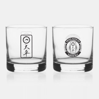 PJK 12oz Rocks Glass Set of 2 / black logo & kanji ウイスキーグラス