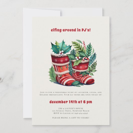 PJsフレンドズクリスマスおもしろいパーティーの削除 招待状 (正面)