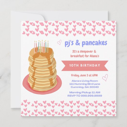 PJs and Pancakes Sleepover誕生日招待状 招待状 (正面)