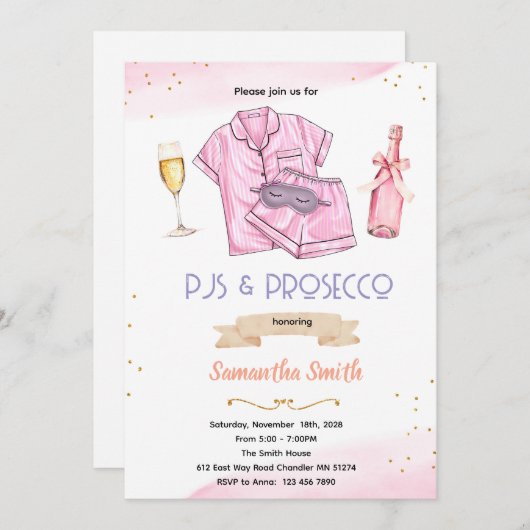 PJ's and Prosecco party invitation 招待状 (正面/裏面)