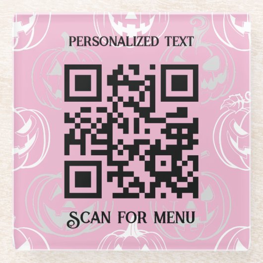 pk LPink BGでメニューQRcodeパーソナライズされたをスキャン ガラスコースター (正面)