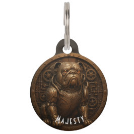 Placa Para Mascotas Steampunk Bulldog. ペット　ネームタグ