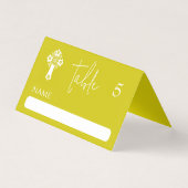 Place Card Floral Cross Christening Yellow (正面)