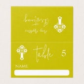 Place Card Floral Cross Christening Yellow (外部フラット)