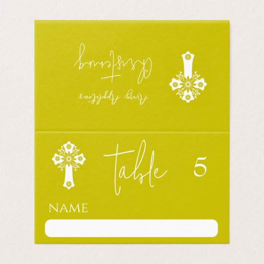 Place Card Floral Cross Christening Yellow (外部フラット)