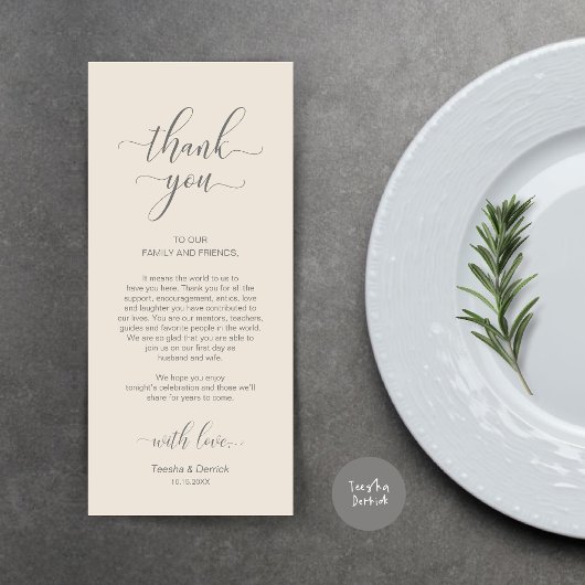 Place Setting Thank You, エレガント Cream Gray Card プログラム