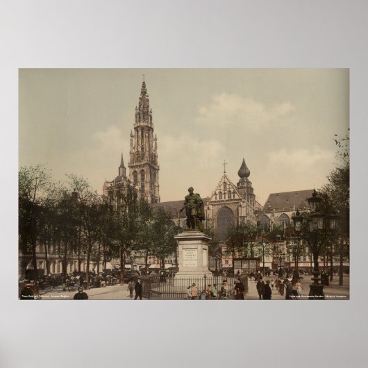 Place Verte and cathedral, Antwerp，ベルギー ポスター (正面)