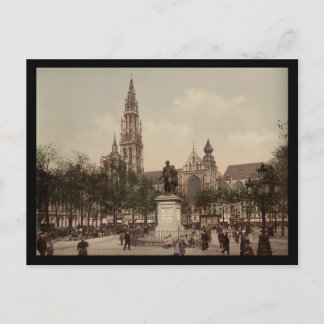 Place Verte and cathedral, Antwerp，ベルギー ポストカード