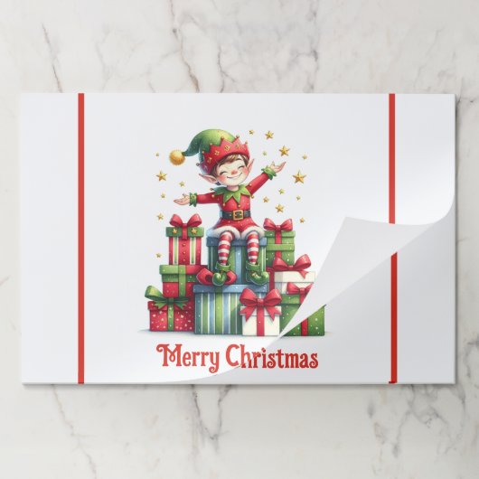 Placemat Large Sheets Christmas Elf & Gifts ペーパーパッド (折り畳み)