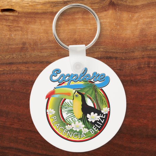 Placencia Belize旅行ロゴを探索する キーホルダー (正面)