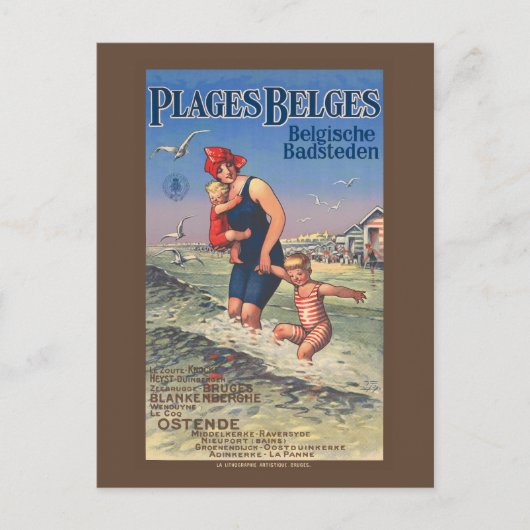 Plages Belges Vintage Poster 1920 ポストカード (正面)