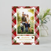 PlaidとHolly Greenと赤の写真はっきりした。 箔シーズンカード (立ち正面)