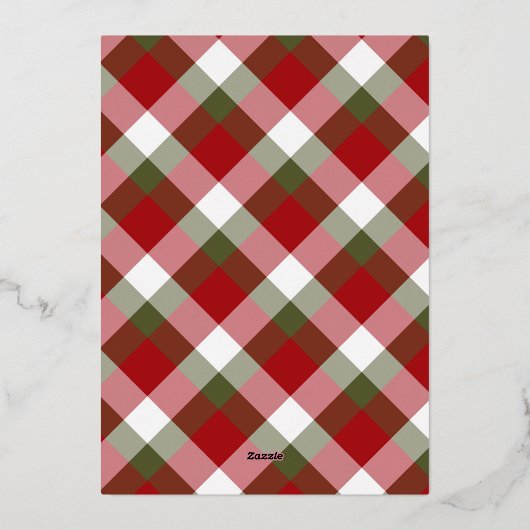 PlaidとHolly Greenと赤の写真はっきりした。 箔シーズンカード (裏面)