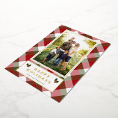PlaidとHolly Greenと赤の写真はっきりした。 箔シーズンカード (回転した状態)