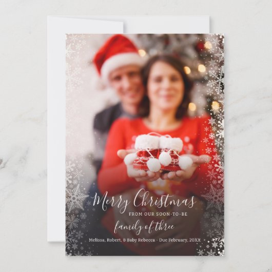 Plaidクリスマスホリデーカップル写真妊娠 案内状 (正面)