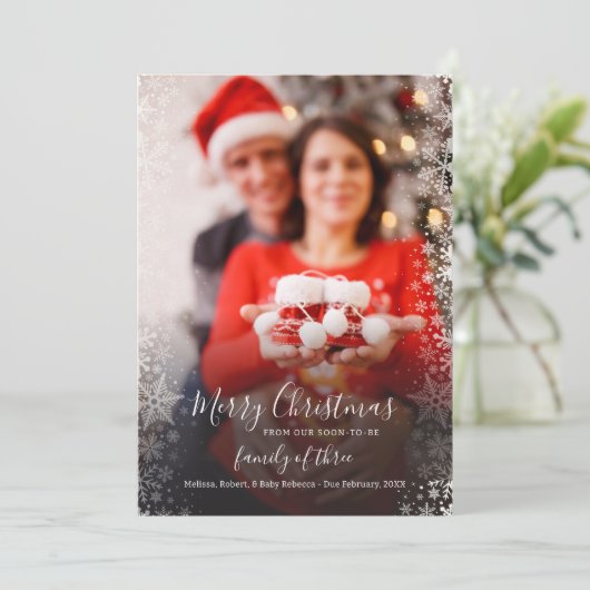 Plaidクリスマスホリデーカップル写真妊娠 案内状 (スタンド正面)