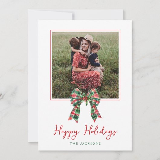 Plaidコケットボウ&ホリー写真クリスマス シーズンカード (正面)