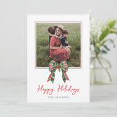 Plaidコケットボウ&ホリー写真クリスマス シーズンカード (スタンド正面)