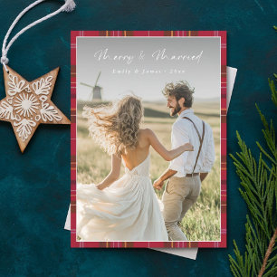 Plaidスクリプメリートと新結婚した婚クリスマス シーズンカード