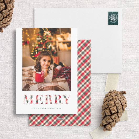 Plaidタイ伝統的プメリーのホリデーフォトカード シーズンカード