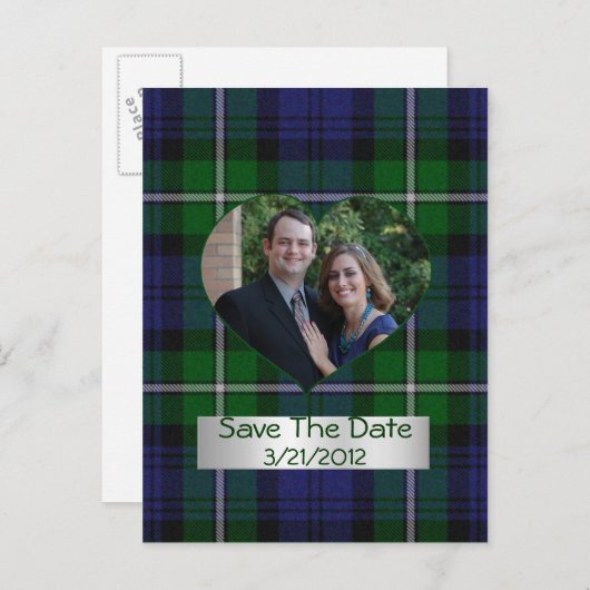 Plaidハート写真Save The Dateはがきを 案内ポストカード (正面/裏面)