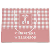 PlaidパタパーソナライズされたーンRN登録ナース ラージペーパーバッグ (正面)